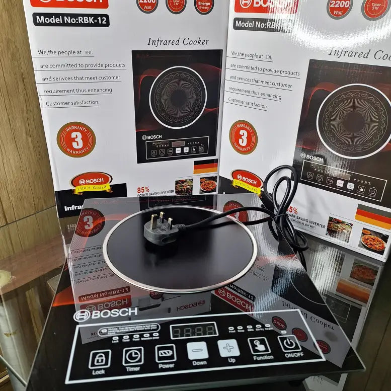 Imported BOSCH 2200W Infrared Electric Stove - Ceramic Hot Plate with Touch Control, Timer, and Waterproof Design | Energy-Efficient Induction Cooker for Home Use