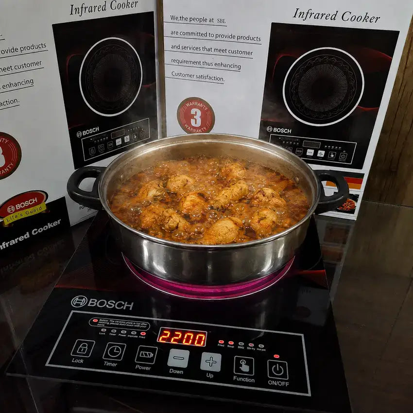 Imported BOSCH 2200W Infrared Electric Stove - Ceramic Hot Plate with Touch Control, Timer, and Waterproof Design | Energy-Efficient Induction Cooker for Home Use