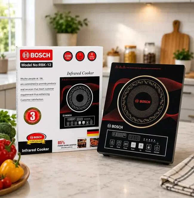 Imported BOSCH 2200W Infrared Electric Stove - Ceramic Hot Plate with Touch Control, Timer, and Waterproof Design | Energy-Efficient Induction Cooker for Home Use